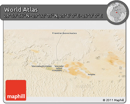 Satellite 3D Map of the Area around 29° 16' 6" N, 25° 34' 30" E