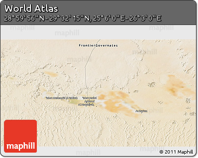 Satellite 3D Map of the Area around 29° 16' 6" N, 25° 34' 30" E
