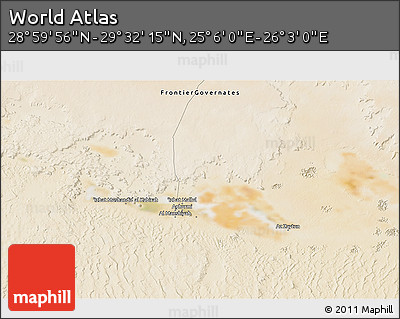 Satellite 3D Map of the Area around 29° 16' 6" N, 25° 34' 30" E