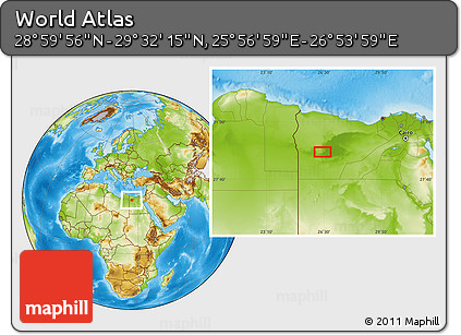 Physical Location Map of the Area around 29° 16' 6" N, 26° 25' 29" E