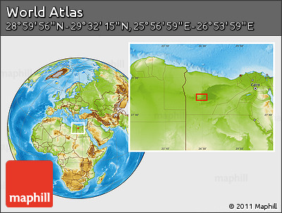 Physical Location Map of the Area around 29° 16' 6" N, 26° 25' 29" E