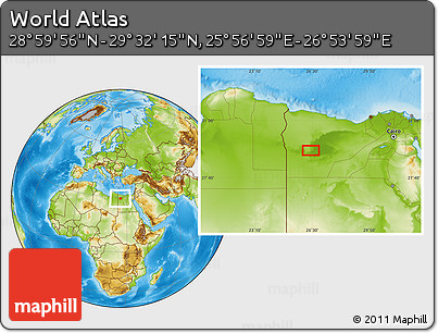 Physical Location Map of the Area around 29° 16' 6" N, 26° 25' 29" E