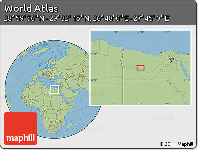 Savanna Style Location Map of the Area around 29° 16' 6" N, 27° 16' 29" E