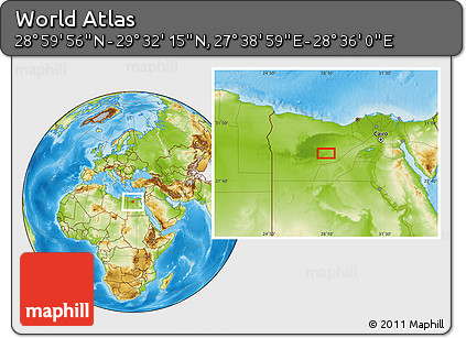 Physical Location Map of the Area around 29° 16' 6" N, 28° 7' 30" E