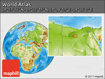 Physical Location Map of the Area around 29° 16' 6" N, 28° 7' 30" E