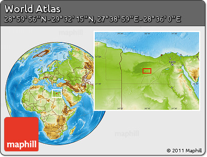 Physical Location Map of the Area around 29° 16' 6" N, 28° 7' 30" E