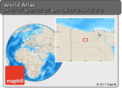 Shaded Relief Location Map of the Area around 29° 16' 6" N, 28° 7' 30" E