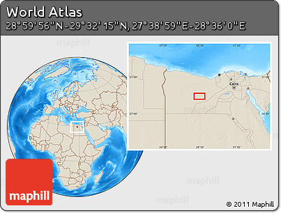 Shaded Relief Location Map of the Area around 29° 16' 6" N, 28° 7' 30" E