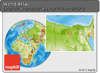 Physical Location Map of the Area around 29° 16' 6" N, 28° 58' 30" E