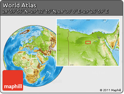 Physical Location Map of the Area around 29° 16' 6" N, 28° 58' 30" E