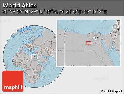 Gray Location Map of the Area around 29° 16' 6" N, 29° 49' 30" E, hill shading