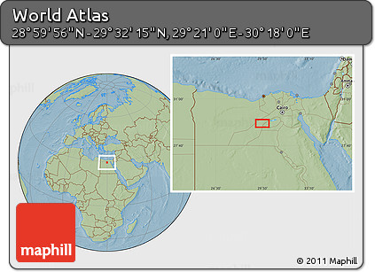 Savanna Style Location Map of the Area around 29° 16' 6" N, 29° 49' 30" E, hill shading