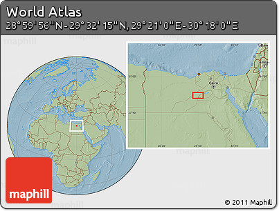 Savanna Style Location Map of the Area around 29° 16' 6" N, 29° 49' 30" E, hill shading