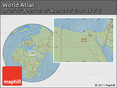 Savanna Style Location Map of the Area around 29° 16' 6" N, 29° 49' 30" E, hill shading