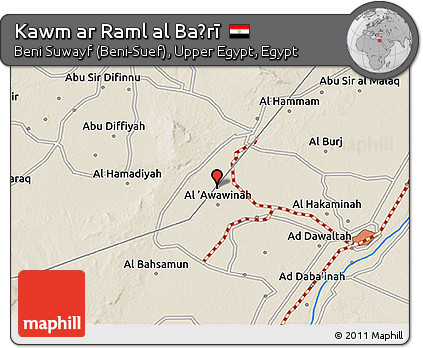 Shaded Relief 3D Map of Kawm Ar Raml Al Baḩrī
