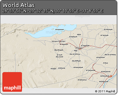 Shaded Relief 3D Map of the Area around 29° 16' 6" N, 30° 40' 29" E