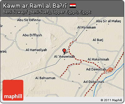 Shaded Relief 3D Map of Kawm Ar Raml Al Baḩrī