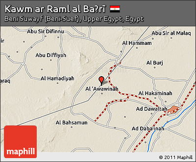 Shaded Relief 3D Map of Kawm Ar Raml Al Baḩrī