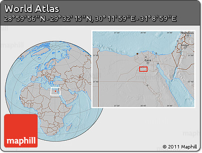 Gray Location Map of the Area around 29° 16' 6" N, 30° 40' 29" E, hill shading