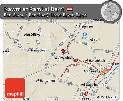 Shaded Relief Map of Kawm Ar Raml Al Baḩrī