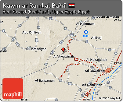 Shaded Relief Map of Kawm Ar Raml Al Baḩrī