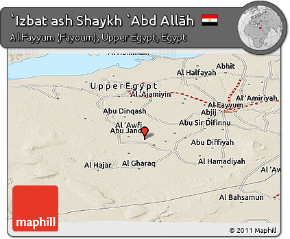 Shaded Relief Panoramic Map of `Izbat Ash Shaykh `Abd Allāh