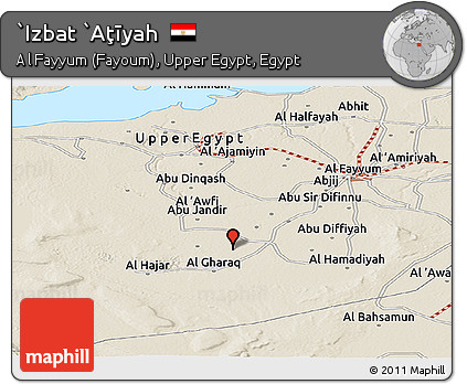Shaded Relief Panoramic Map of `Izbat `Aţīyah