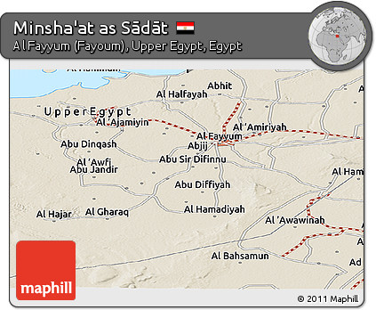 Shaded Relief Panoramic Map of Minsha'at As Sādāt
