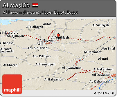 Shaded Relief Panoramic Map of Al Maşlūb