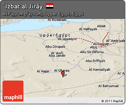Shaded Relief Panoramic Map of `Izbat Al Jirāy