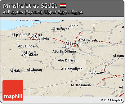 Shaded Relief Panoramic Map of Minsha'at As Sādāt