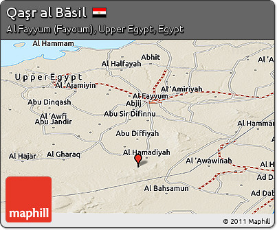 Shaded Relief Panoramic Map of Qaşr Al Bāsil