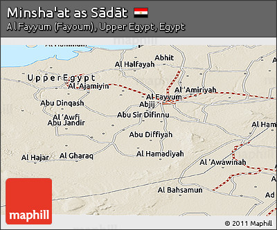 Shaded Relief Panoramic Map of Minsha'at As Sādāt