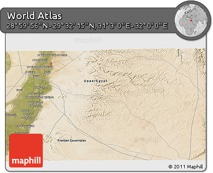 Satellite 3D Map of the Area around 29° 16' 6" N, 31° 31' 29" E