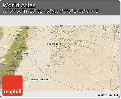 Satellite 3D Map of the Area around 29° 16' 6" N, 31° 31' 29" E