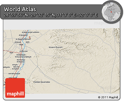 Shaded Relief 3D Map of the Area around 29° 16' 6" N, 31° 31' 29" E