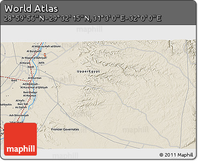 Shaded Relief 3D Map of the Area around 29° 16' 6" N, 31° 31' 29" E