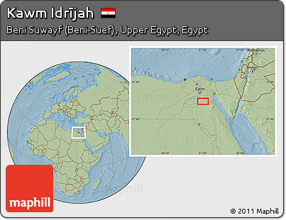 Savanna Style Location Map of Kawm Idrījah, hill shading
