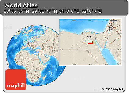 Shaded Relief Location Map of the Area around 29° 16' 6" N, 31° 31' 29" E