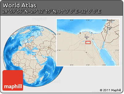 Shaded Relief Location Map of the Area around 29° 16' 6" N, 31° 31' 29" E