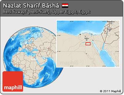 Shaded Relief Location Map of Nazlat Sharīf Bāshā