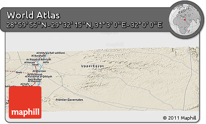 Shaded Relief Panoramic Map of the Area around 29° 16' 6" N, 31° 31' 29" E