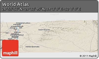 Shaded Relief Panoramic Map of the Area around 29° 16' 6" N, 31° 31' 29" E