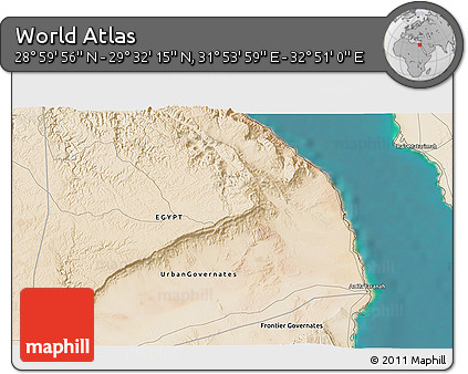 Satellite 3D Map of the Area around 29° 16' 6" N, 32° 22' 30" E