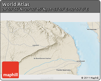 Shaded Relief 3D Map of the Area around 29° 16' 6" N, 32° 22' 30" E