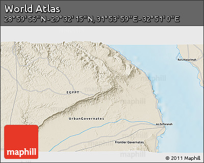 Shaded Relief 3D Map of the Area around 29° 16' 6" N, 32° 22' 30" E