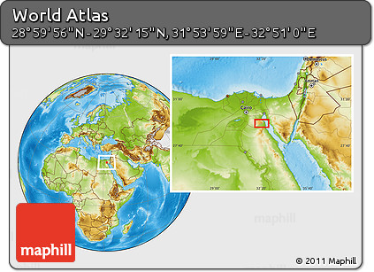 Physical Location Map of the Area around 29° 16' 6" N, 32° 22' 30" E