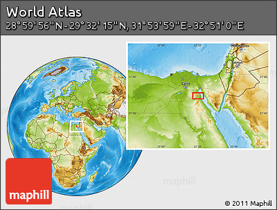 Physical Location Map of the Area around 29° 16' 6" N, 32° 22' 30" E