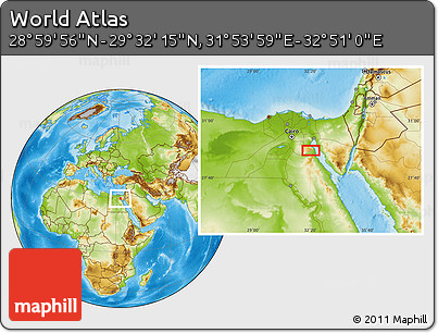 Physical Location Map of the Area around 29° 16' 6" N, 32° 22' 30" E