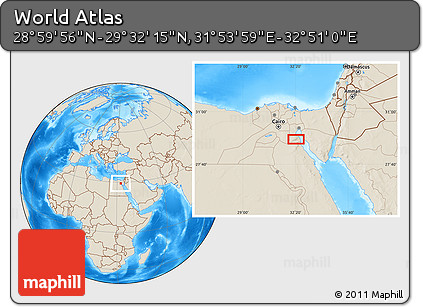 Shaded Relief Location Map of the Area around 29° 16' 6" N, 32° 22' 30" E